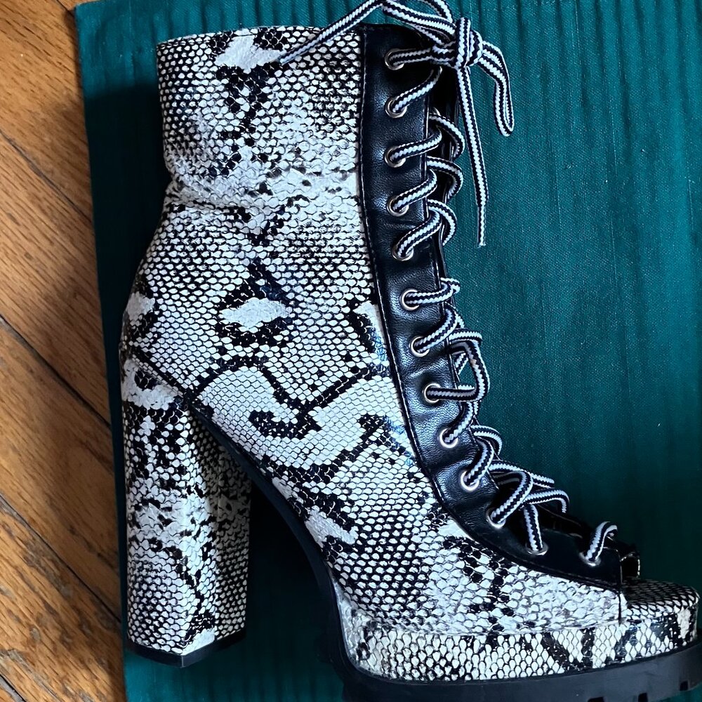 Reptile Print Platform Peep Toe Bootie